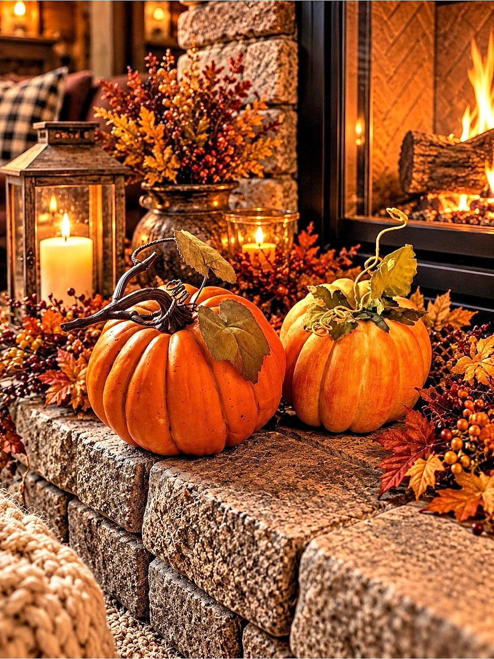 Pumpkin Mantel Decor in Orange & Brown